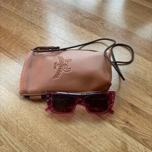 MCM Brown Leather Bag with Pink Sunglasses